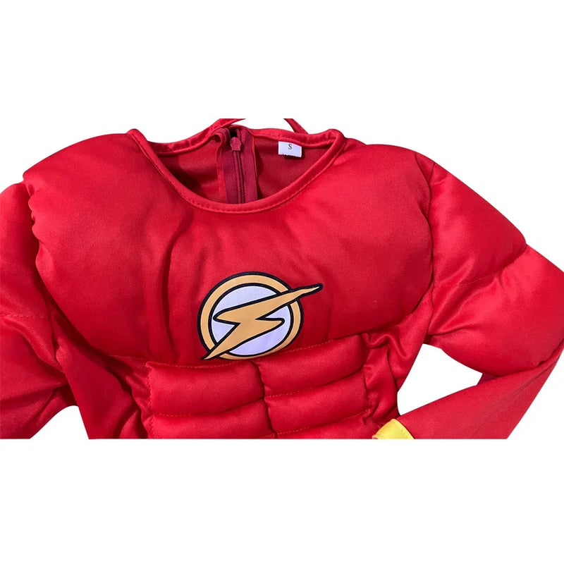 Conjunto de super-heróis de Halloween, fantasia de músculo flash