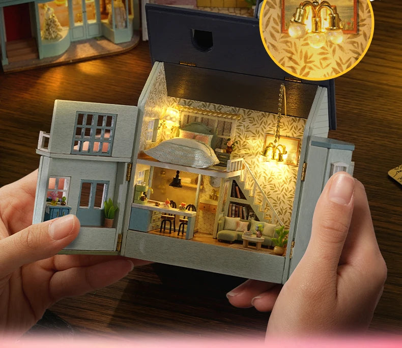 Mini casa de bonecas de madeira faça você mesmo com móveis leves