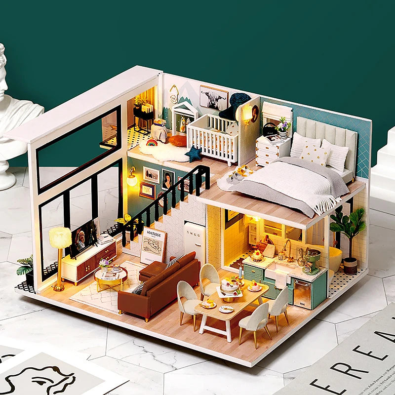 Kit de casa de bonecas 3D de madeira, mini casa de bonecas