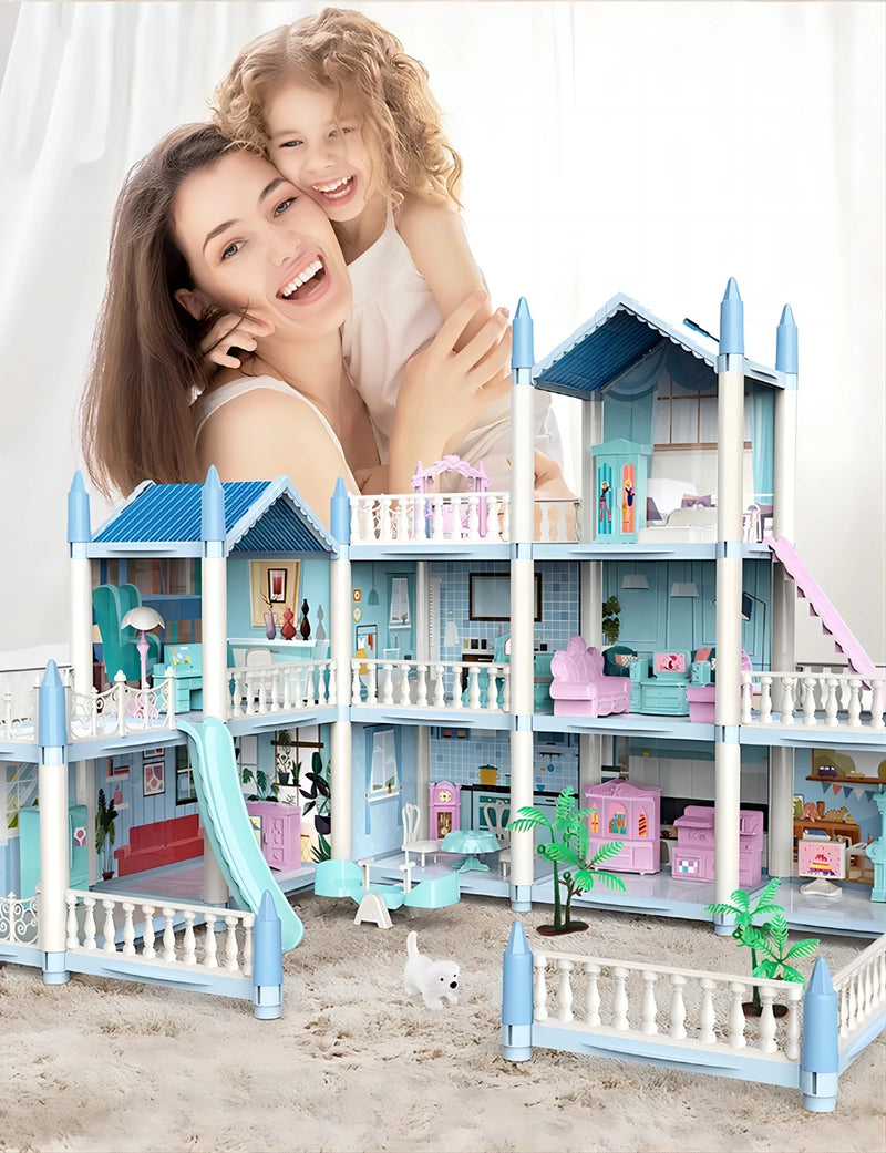 Casa de bonecas com música infantil, conjunto de montagem de vila, casa de bonecas 3D