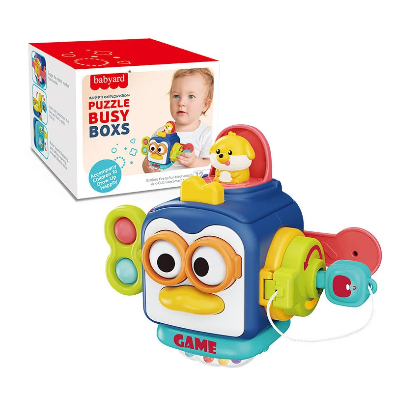 Brinquedos sensoriais Montessori, cubo de atividades