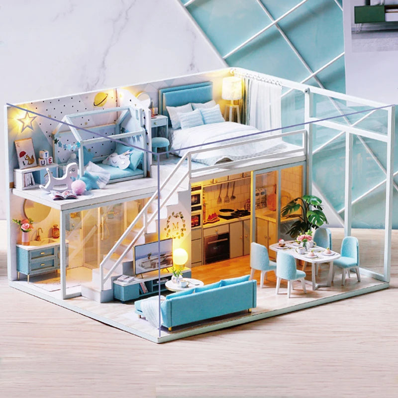 Kit de casa de bonecas 3D de madeira, mini casa de bonecas