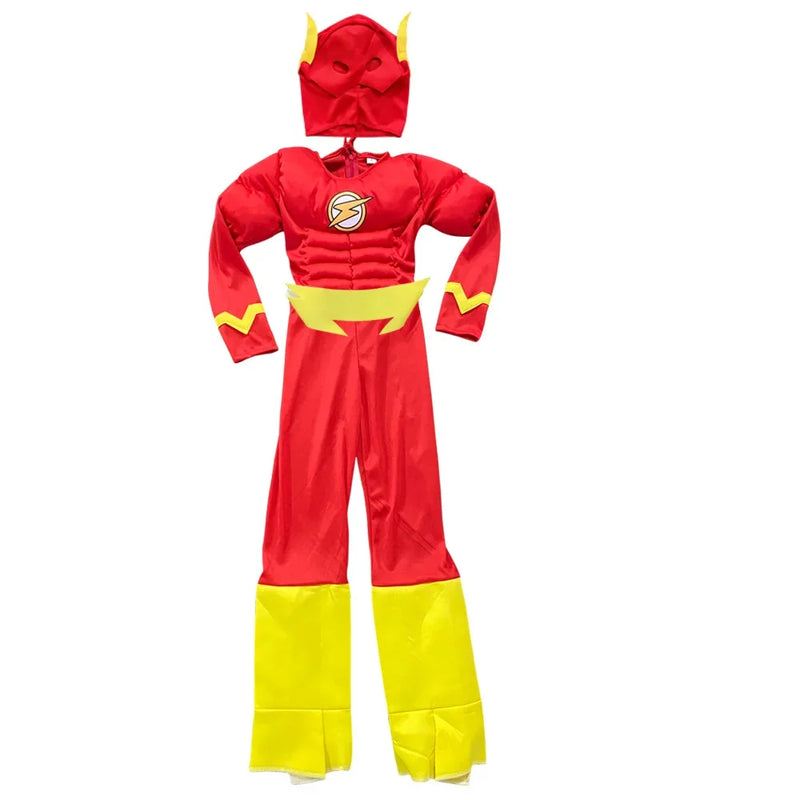 Conjunto de super-heróis de Halloween, fantasia de músculo flash