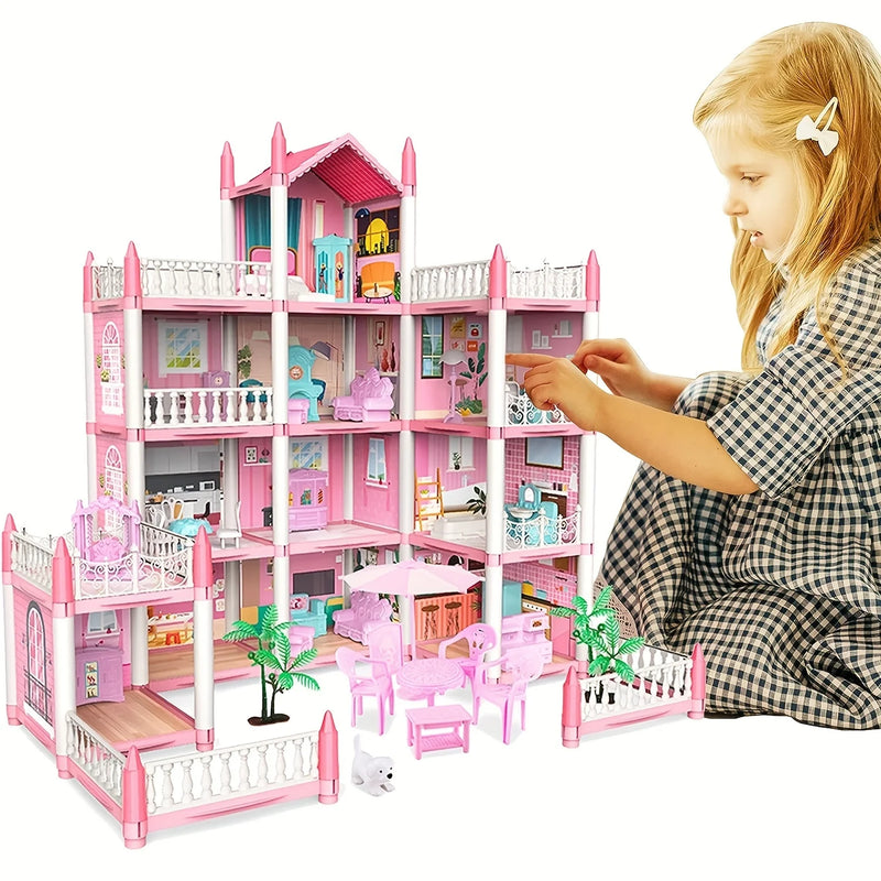 Casa de bonecas com música infantil, conjunto de montagem de vila, casa de bonecas 3D