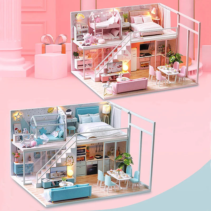 Kit de casa de bonecas 3D de madeira, mini casa de bonecas