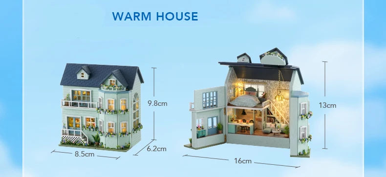 Mini casa de bonecas de madeira faça você mesmo com móveis leves