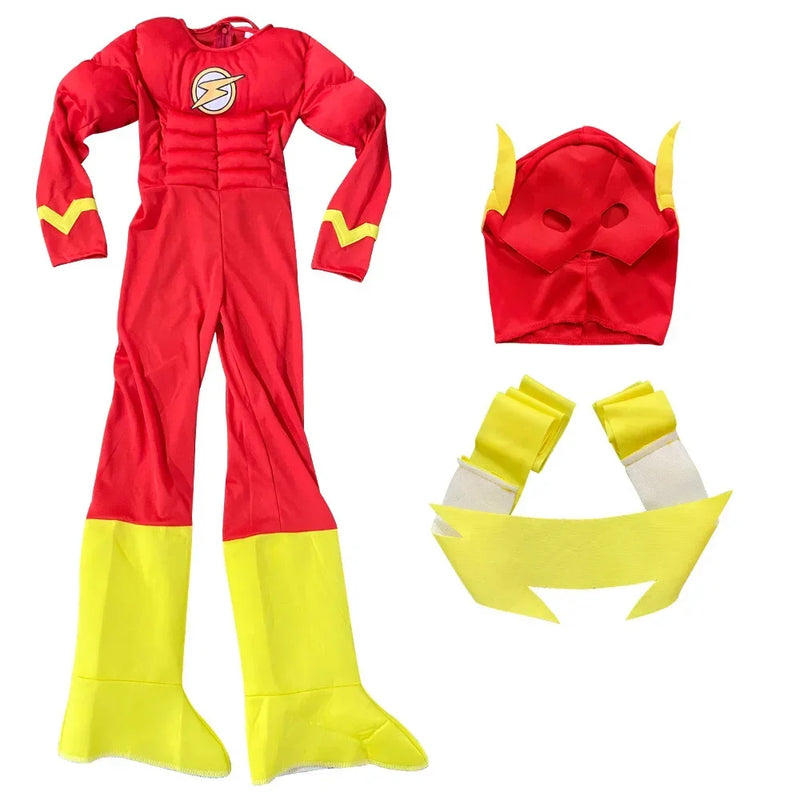 Conjunto de super-heróis de Halloween, fantasia de músculo flash