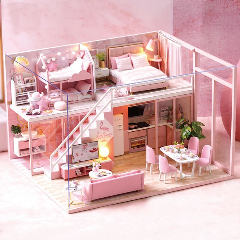 Kit de casa de bonecas 3D de madeira, mini casa de bonecas