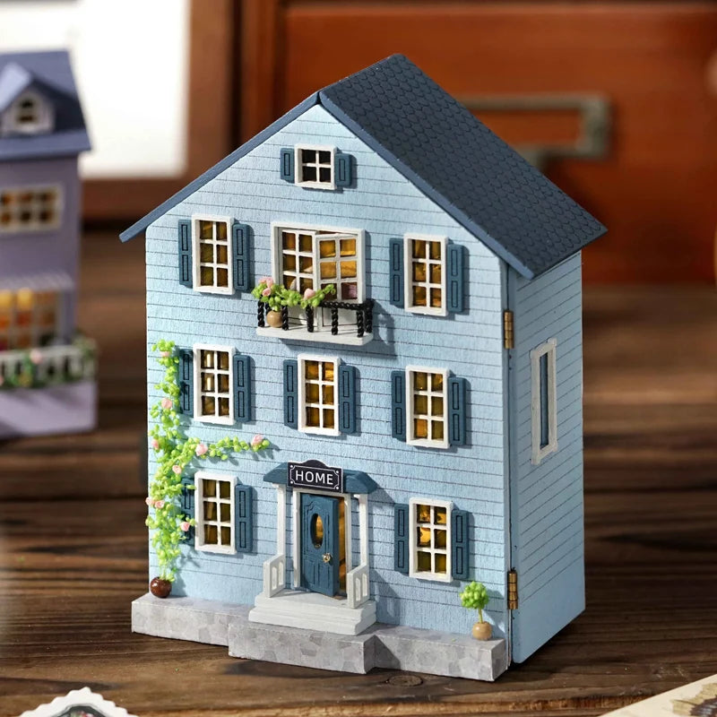 Mini casa de bonecas de madeira faça você mesmo com móveis leves