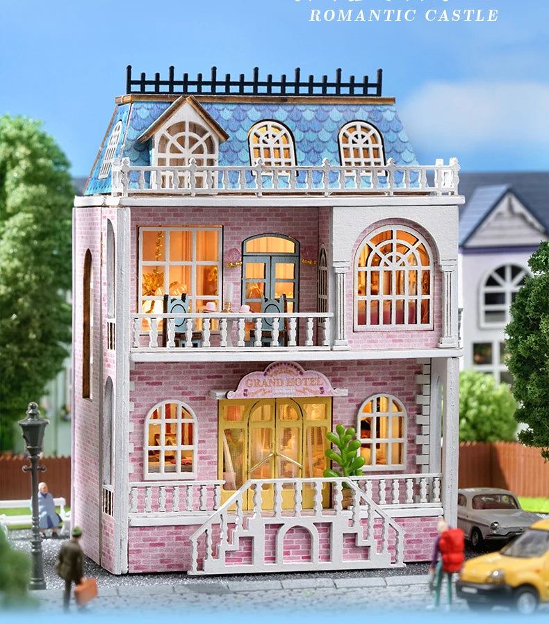 Mini casa de bonecas de madeira faça você mesmo com móveis leves