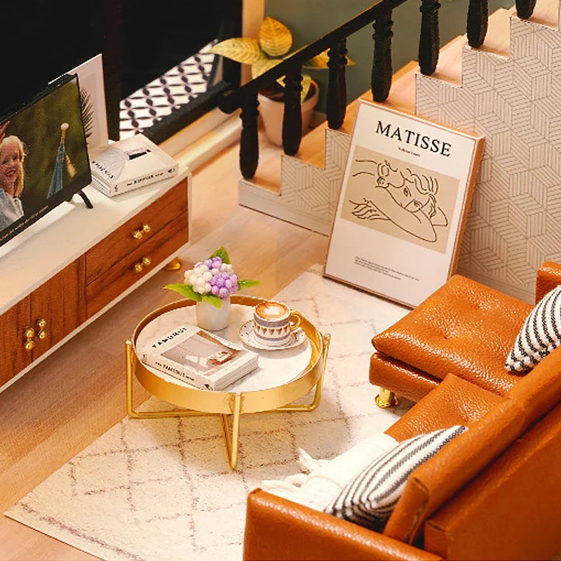 Kit de casa de bonecas 3D de madeira, mini casa de bonecas