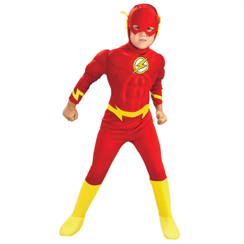 Conjunto de super-heróis de Halloween, fantasia de músculo flash