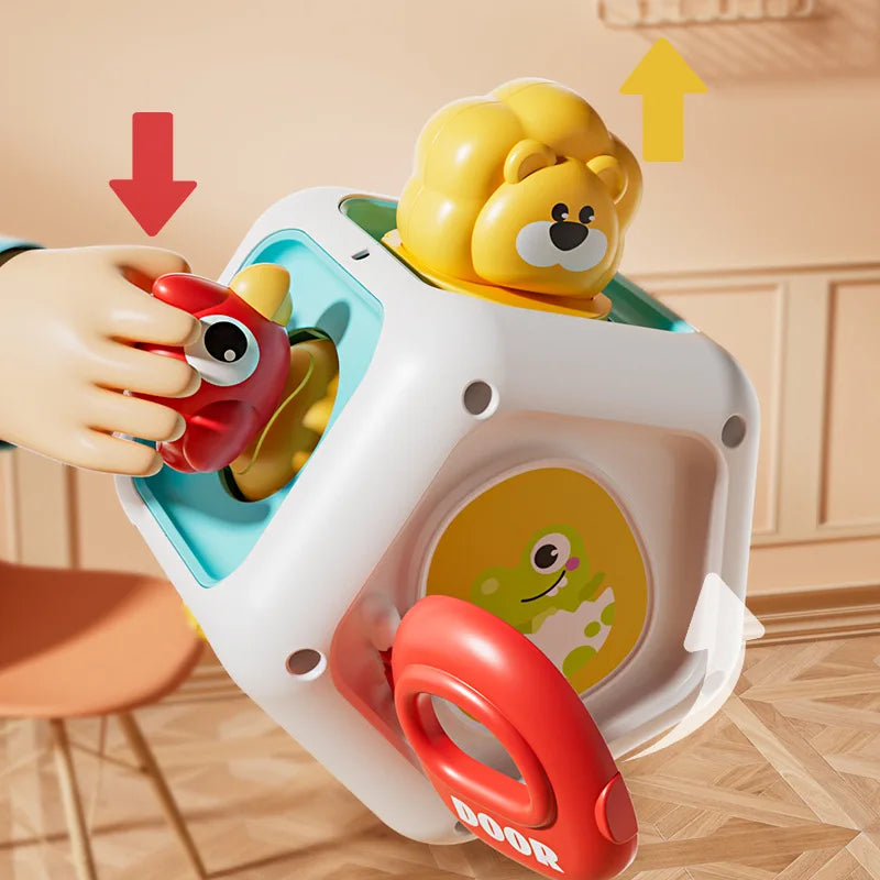 Brinquedos sensoriais Montessori, cubo de atividades