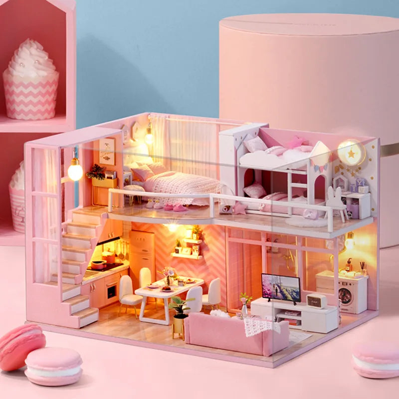 Kit de casa de bonecas 3D de madeira, mini casa de bonecas