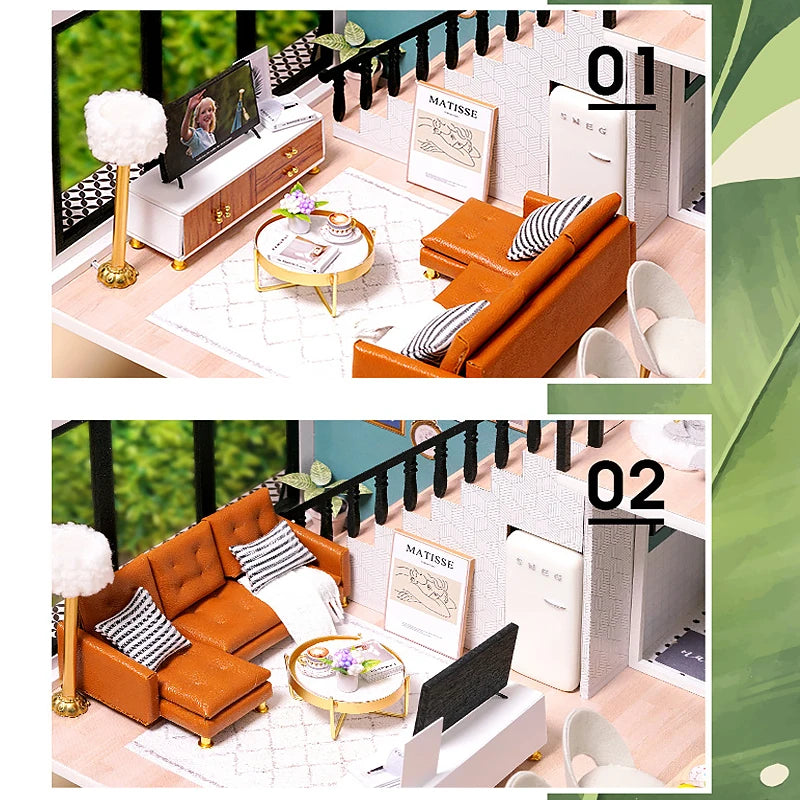 Kit de casa de bonecas 3D de madeira, mini casa de bonecas