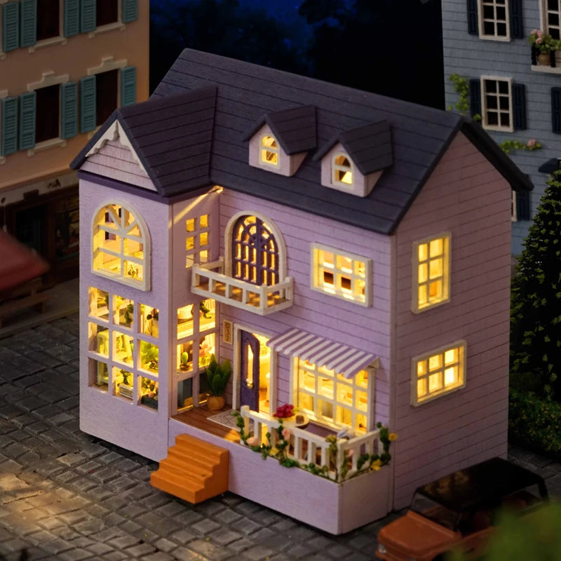 Mini casa de bonecas de madeira faça você mesmo com móveis leves