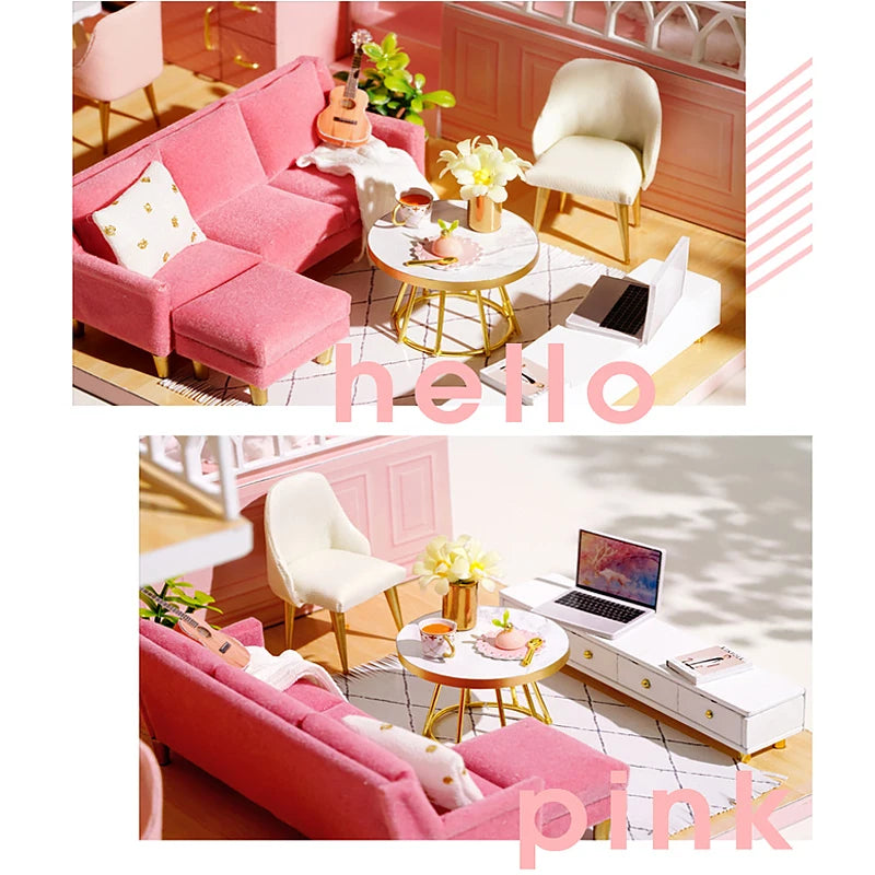 Kit de casa de bonecas 3D de madeira, mini casa de bonecas