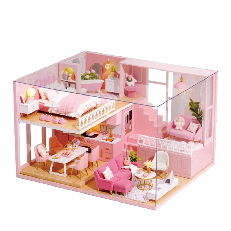 Kit de casa de bonecas 3D de madeira, mini casa de bonecas