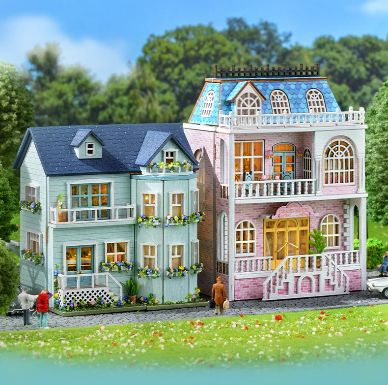 Mini casa de bonecas de madeira faça você mesmo com móveis leves