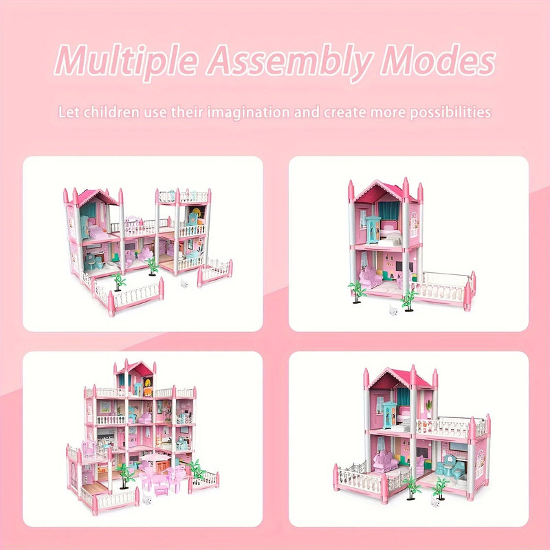 Casa de bonecas com música infantil, conjunto de montagem de vila, casa de bonecas 3D