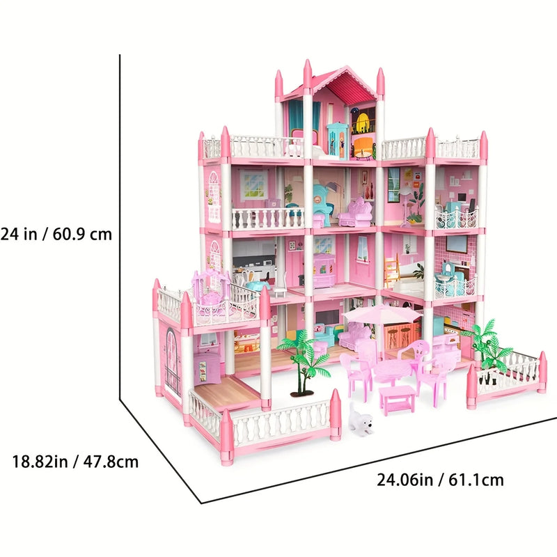 Casa de bonecas com música infantil, conjunto de montagem de vila, casa de bonecas 3D