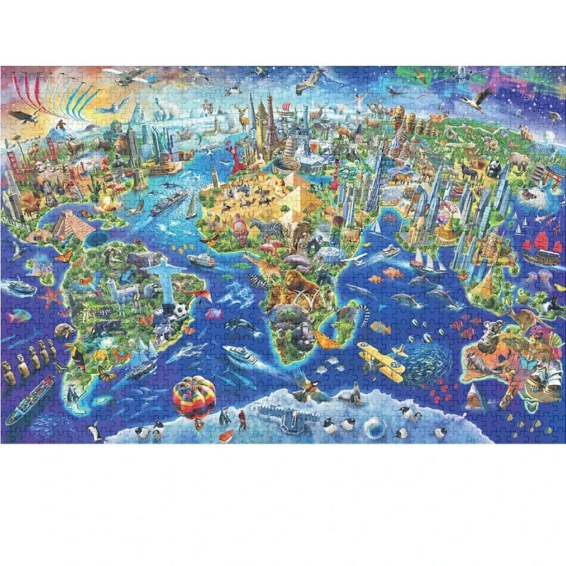 Quebra-cabeça adulto de 75*50 cm, 1000 peças, marco mundial