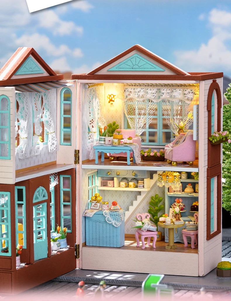 Mini casa de bonecas de madeira faça você mesmo com móveis leves