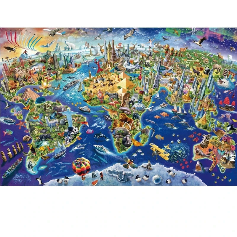 Quebra-cabeça adulto de 75*50 cm, 1000 peças, marco mundial