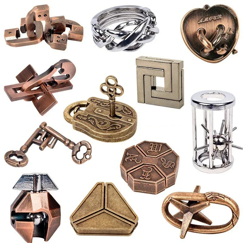 Quebra-cabeças de metal criativo clássico QI, quebra-cabeças mágicos e desconcertantes