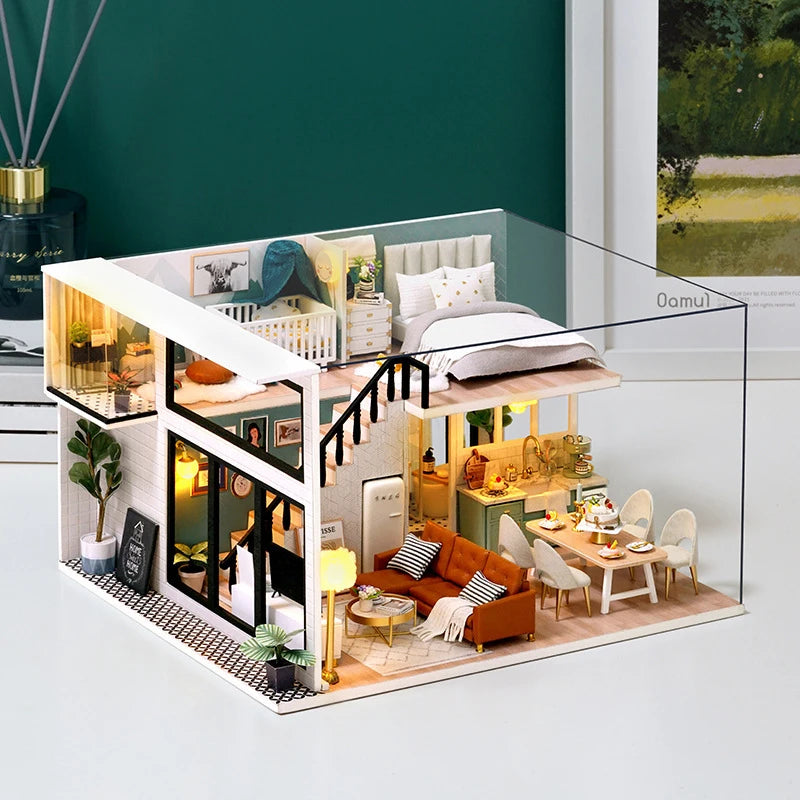 Kit de casa de bonecas 3D de madeira, mini casa de bonecas
