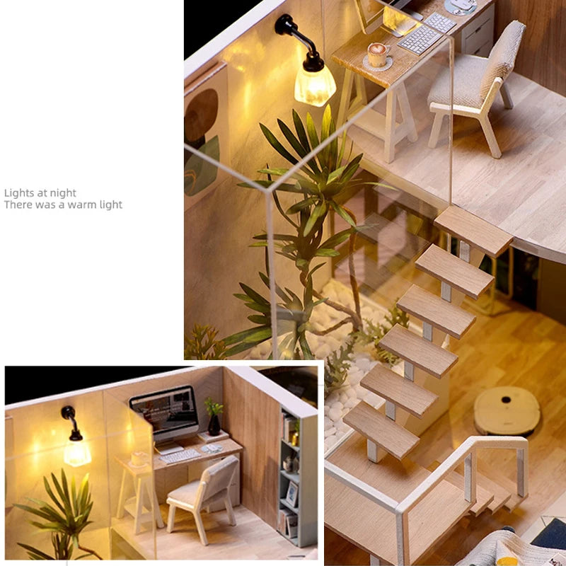 Kit de casa de bonecas 3D de madeira, mini casa de bonecas