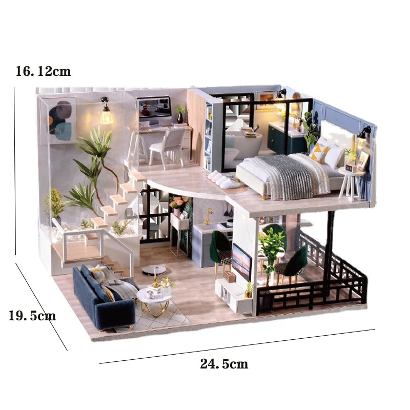 Kit de casa de bonecas 3D de madeira, mini casa de bonecas