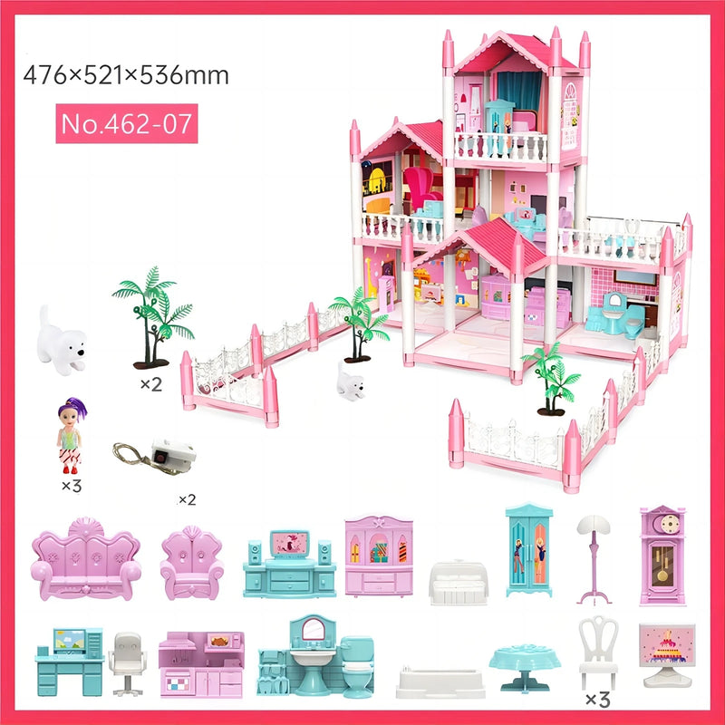 Casa de bonecas com música infantil, conjunto de montagem de vila, casa de bonecas 3D