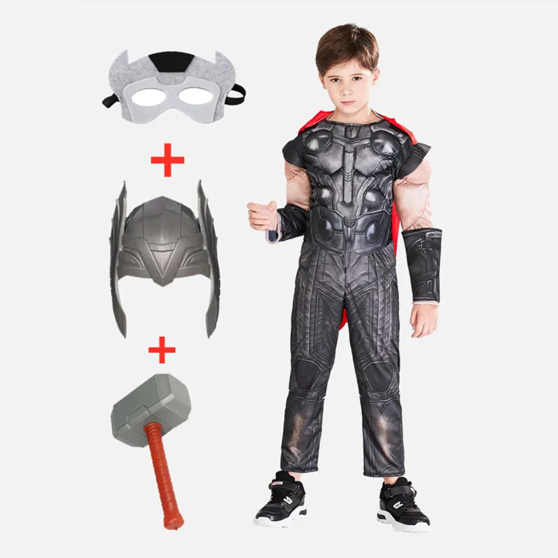 Fantasia de Thor Muscle para crianças, brinquedo infantil, machado iluminado, fantasia de Halloween