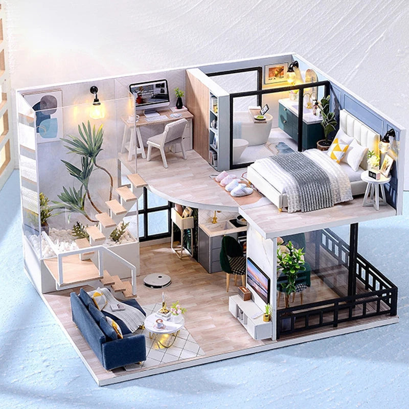 Kit de casa de bonecas 3D de madeira, mini casa de bonecas