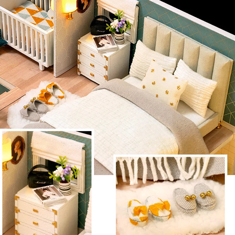 Kit de casa de bonecas 3D de madeira, mini casa de bonecas