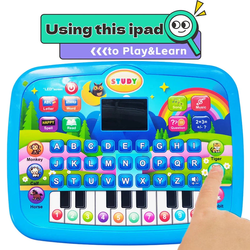 Tablet de brinquedo educativo para crianças, alfabetização, matemática e música para maiores de 3 anos