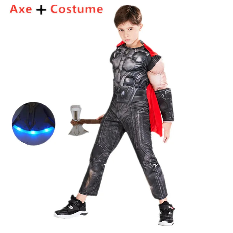 Fantasia de Thor Muscle para crianças, brinquedo infantil, machado iluminado, fantasia de Halloween