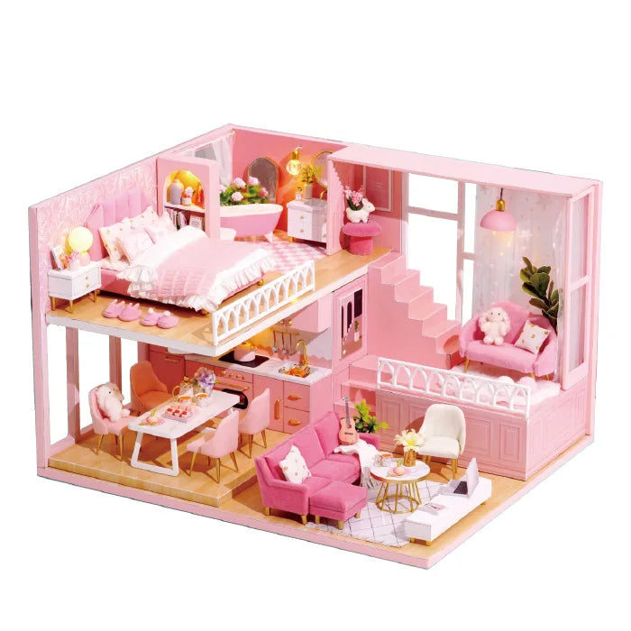 Kit de casa de bonecas 3D de madeira, mini casa de bonecas
