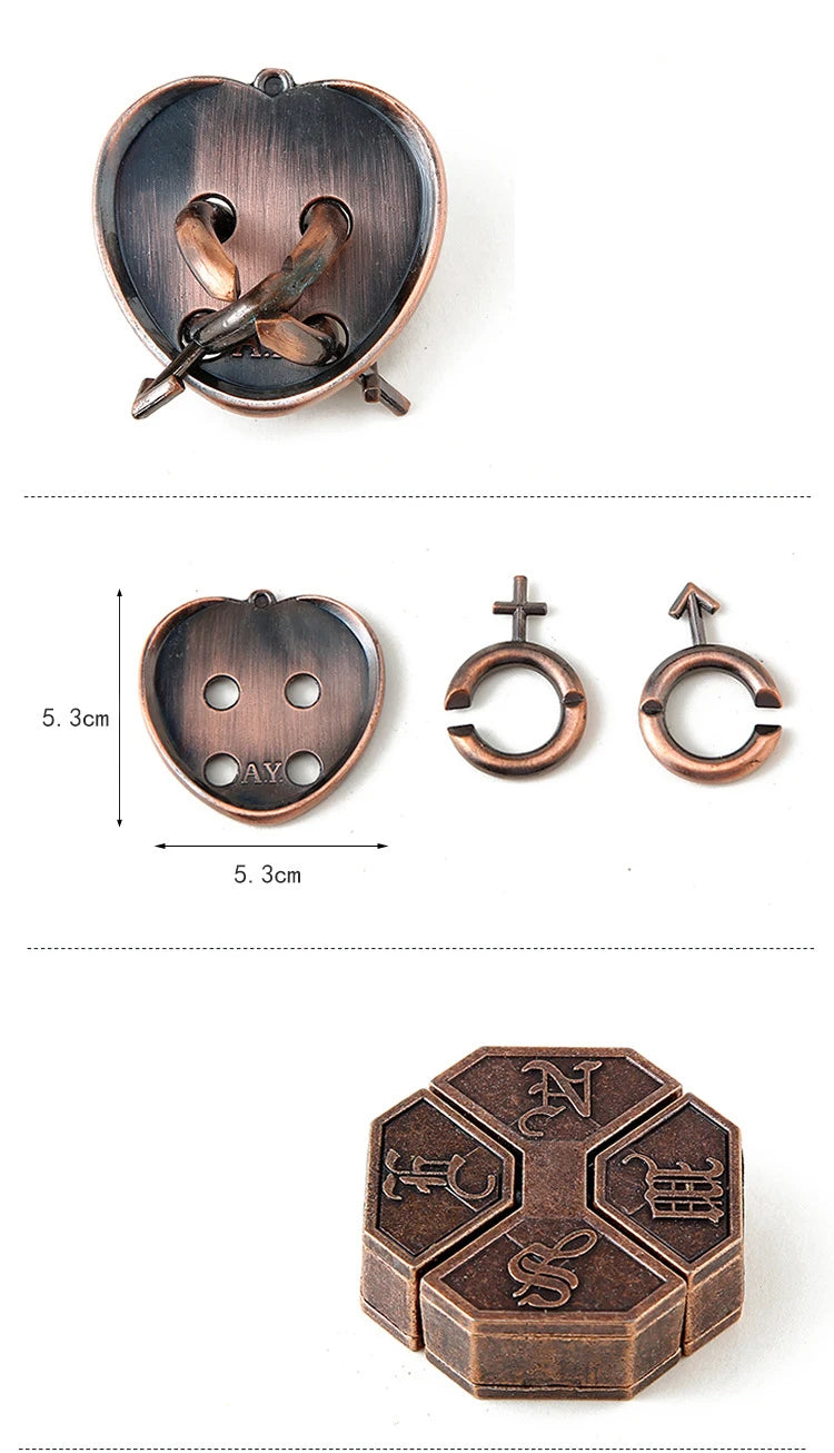 Quebra-cabeças de metal criativo clássico QI, quebra-cabeças mágicos e desconcertantes