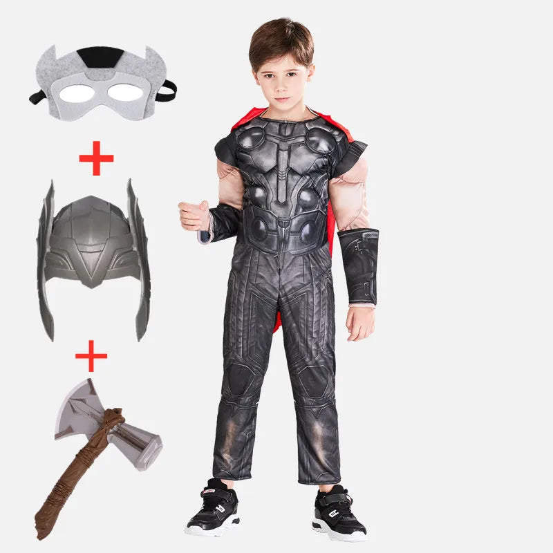 Fantasia de Thor Muscle para crianças, brinquedo infantil, machado iluminado, fantasia de Halloween