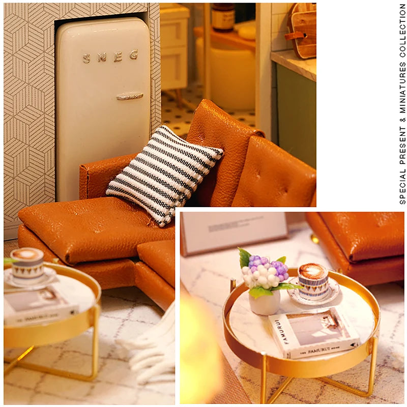 Kit de casa de bonecas 3D de madeira, mini casa de bonecas