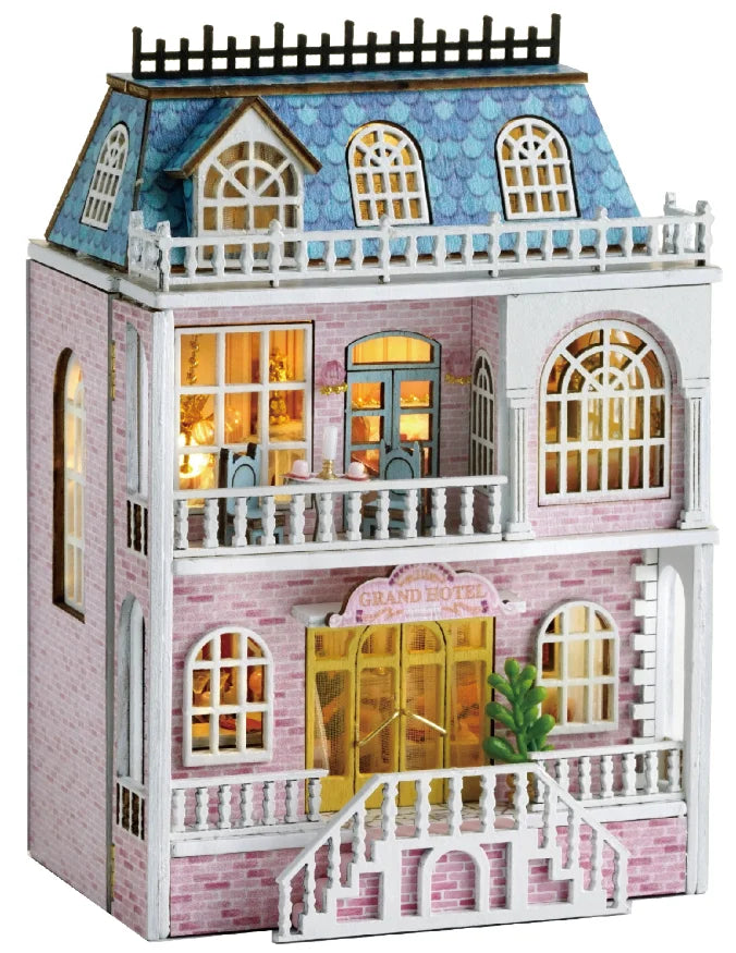 Mini casa de bonecas de madeira faça você mesmo com móveis leves