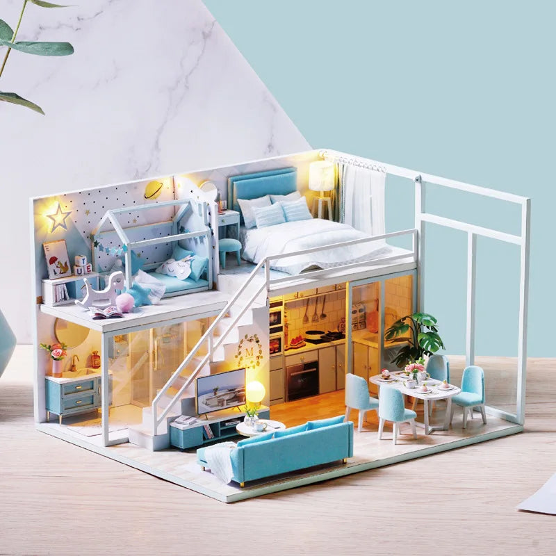 Kit de casa de bonecas 3D de madeira, mini casa de bonecas