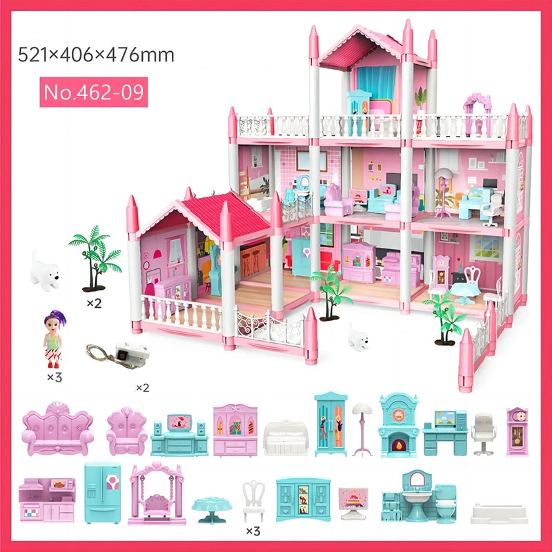Casa de bonecas com música infantil, conjunto de montagem de vila, casa de bonecas 3D