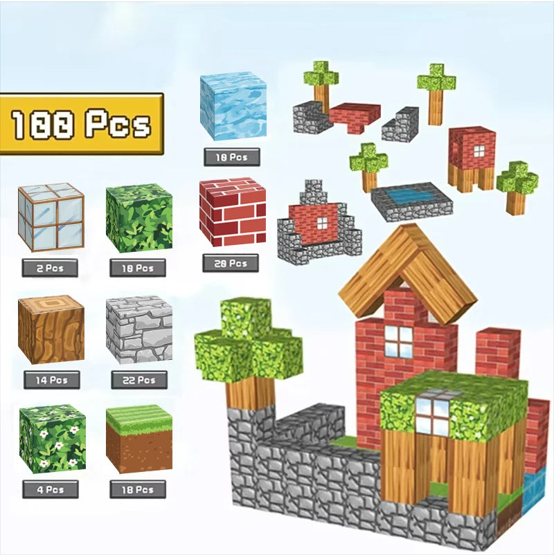 Conjunto de cubos magnéticos para construção Minecraft