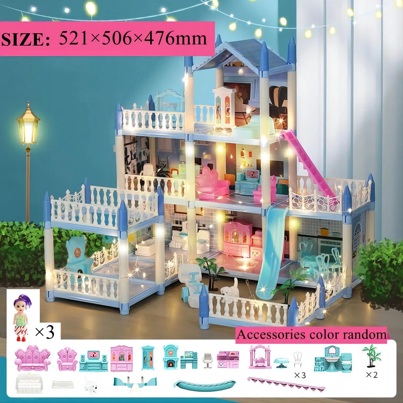 Casa de bonecas com música infantil, conjunto de montagem de vila, casa de bonecas 3D