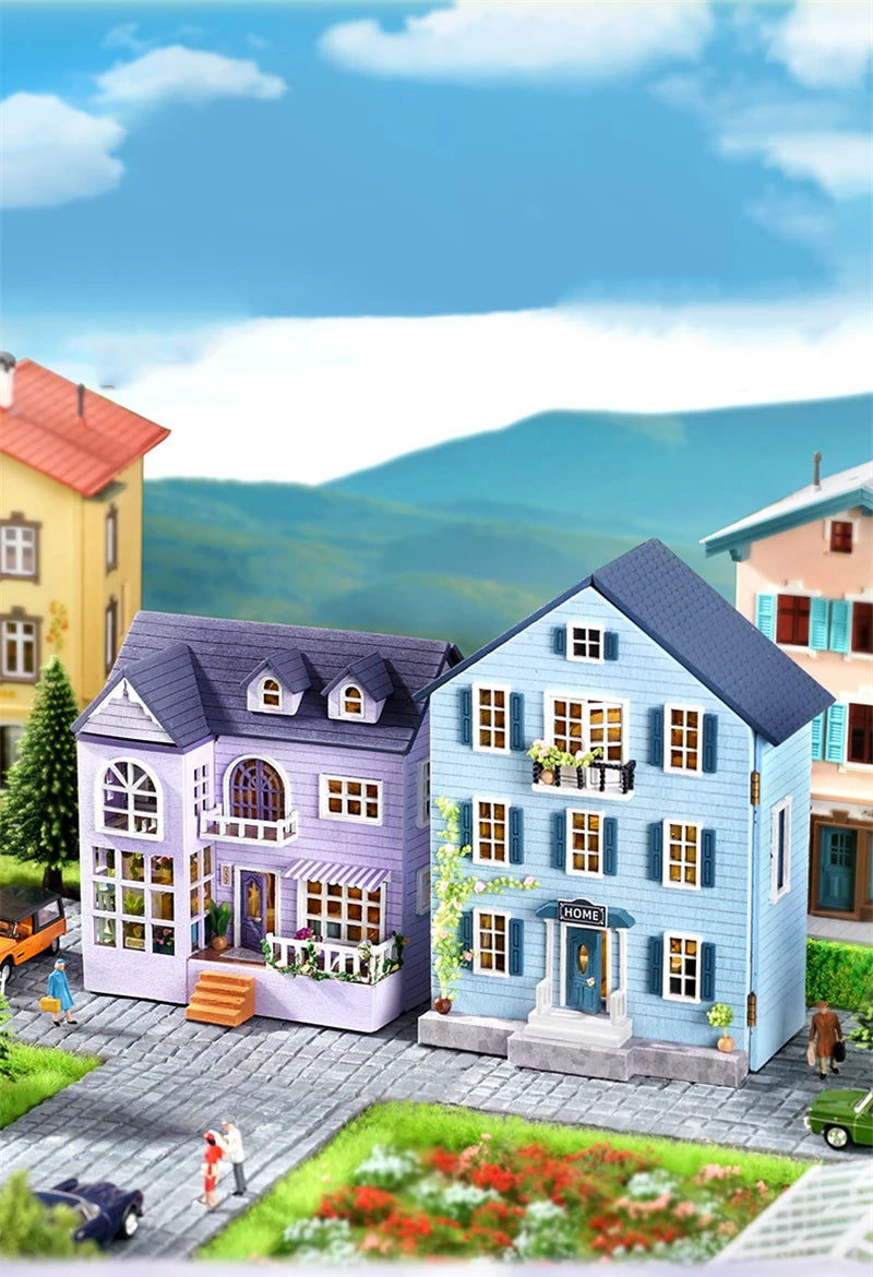 Mini casa de bonecas de madeira faça você mesmo com móveis leves